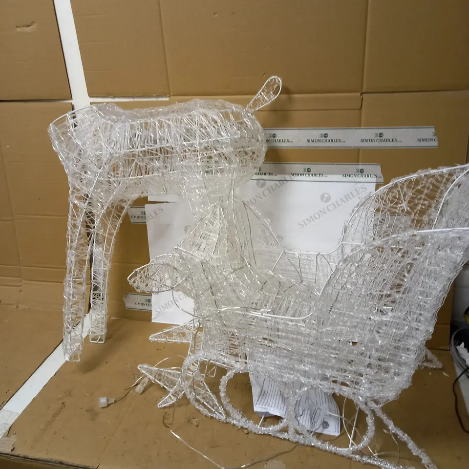 LARGE ACRYLIC REINDEER AND SLEIGH LIGHT UP OUTDOOR CHRISTMAS DECORATION RRP £129.99
