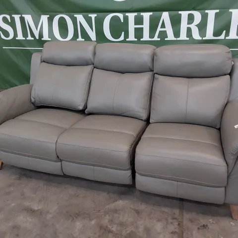 DESIGNER POWER RECLINING THREE SEATER SOFA GREY LEATHER