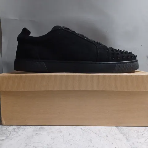 BOXED PAIR OF CHRISTIAN LOUBOUTIN SHOES IN BLACK W. SPIKE DETAIL SIZE UNSPECIFIED