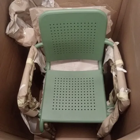 BOXED SET OF 3 METAL OUTDOOR DINING CHAIRS - SAGE GREEN ( BOX)