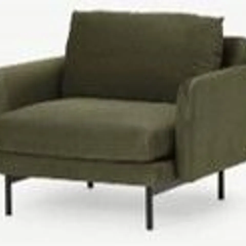 BRAND NEW BOXED MADE.COM MIRO ARMCHAIR, PISTACHIO GREEN VELVET (1 BOX)