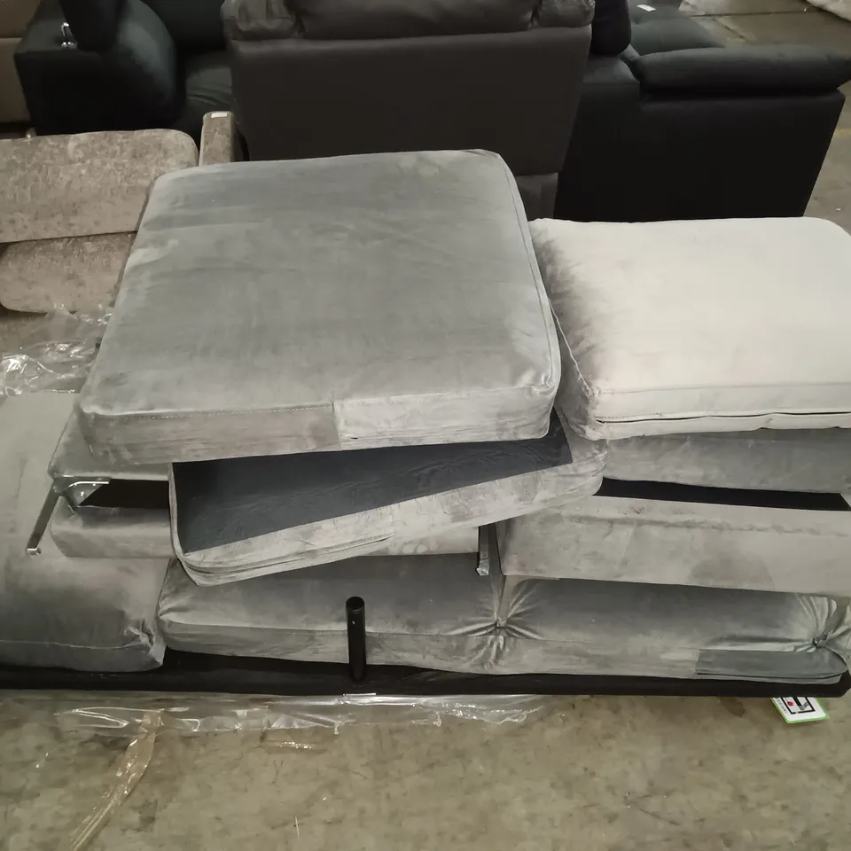 LOT OF GREY FABRIC SOFA PARTS AND CUSHIONS