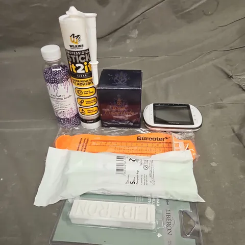 TOTE OF APPROXIMATELY 10 ASSORTED HOUSEHOLD ITEMS TO INCLUDE CLEAR PU GRAB ADHESIVE 310ML, CAT LITTER BEADS AND WAX FILLER STICK