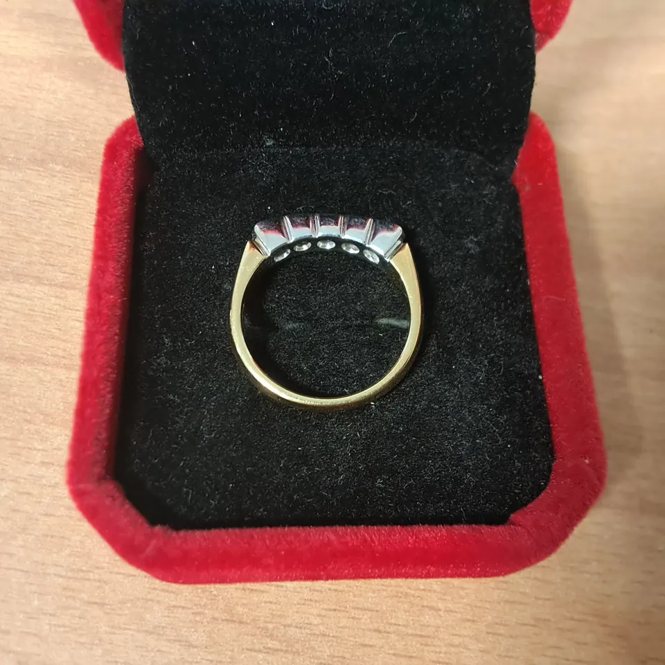 18CT GOLD FIVE STONE HALF ETERNITY RING RUB-OVER SET WITH NATURAL DIAMONDS