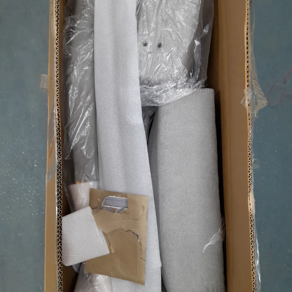 BOXED SET OF 2 FABRIC SCROLL BACK DINING CHAIRS - GREY/OAK EFFECT [COLLECTION ONLY] RRP £259