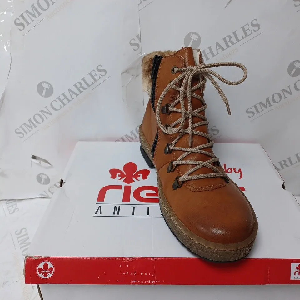 PAIR OF RIEKER LACE UP ANKLE BOOTS - TAN - UK SIZE 6