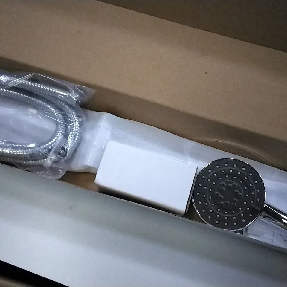 BOXED AS NEW CASSIA HANDSHOWER C/W SLIDE RAIL, HOSE AND OUTLET ELBOW IN CHROME
