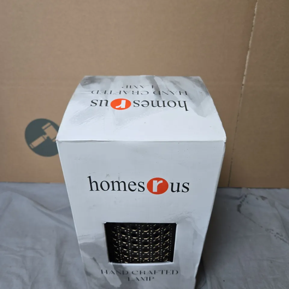 HOMES R US HAND-CRAFTED LAMP – PERFORATED METAL SHADE, BOXED .