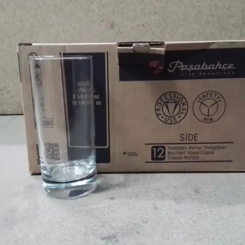 BOXED PASABAHCE HI BALL GLASSES APPROXIMATELY 12