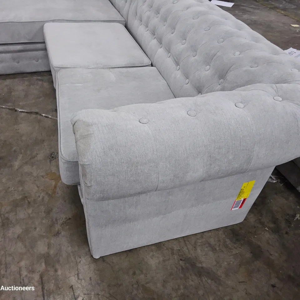 DESIGNER NEALY CHESTERFIELD STYLE CHAISE SOFA GREY FABRIC 