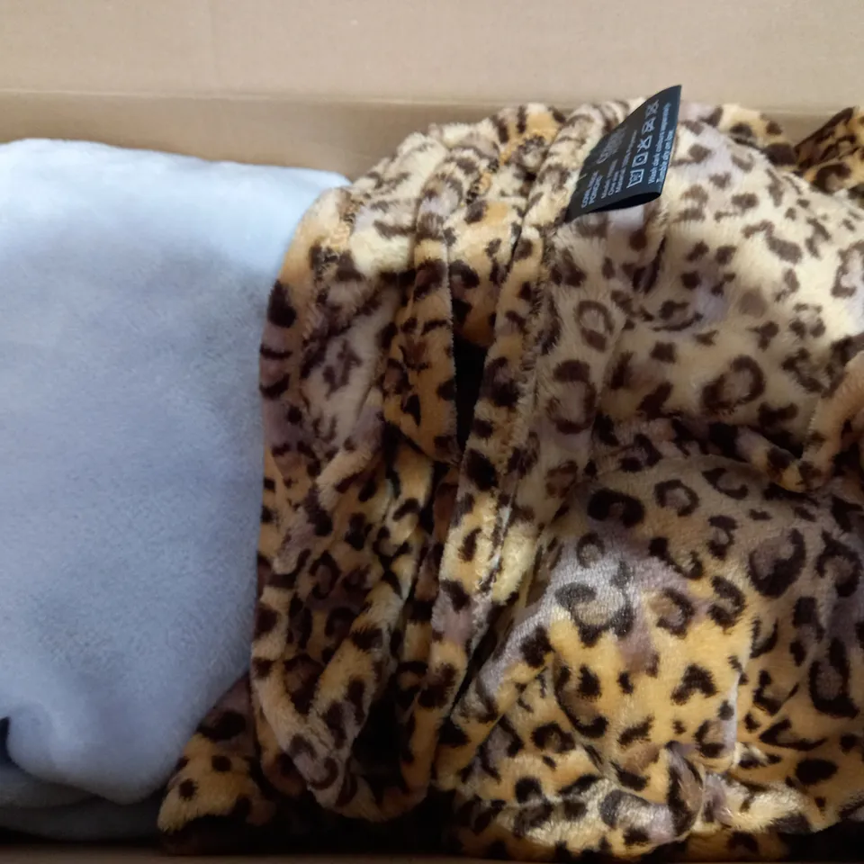 SET OF 2 COZEE HOME VELVETSOFT CHEETAH PRINT & BLUE PONCHO COWL NECK