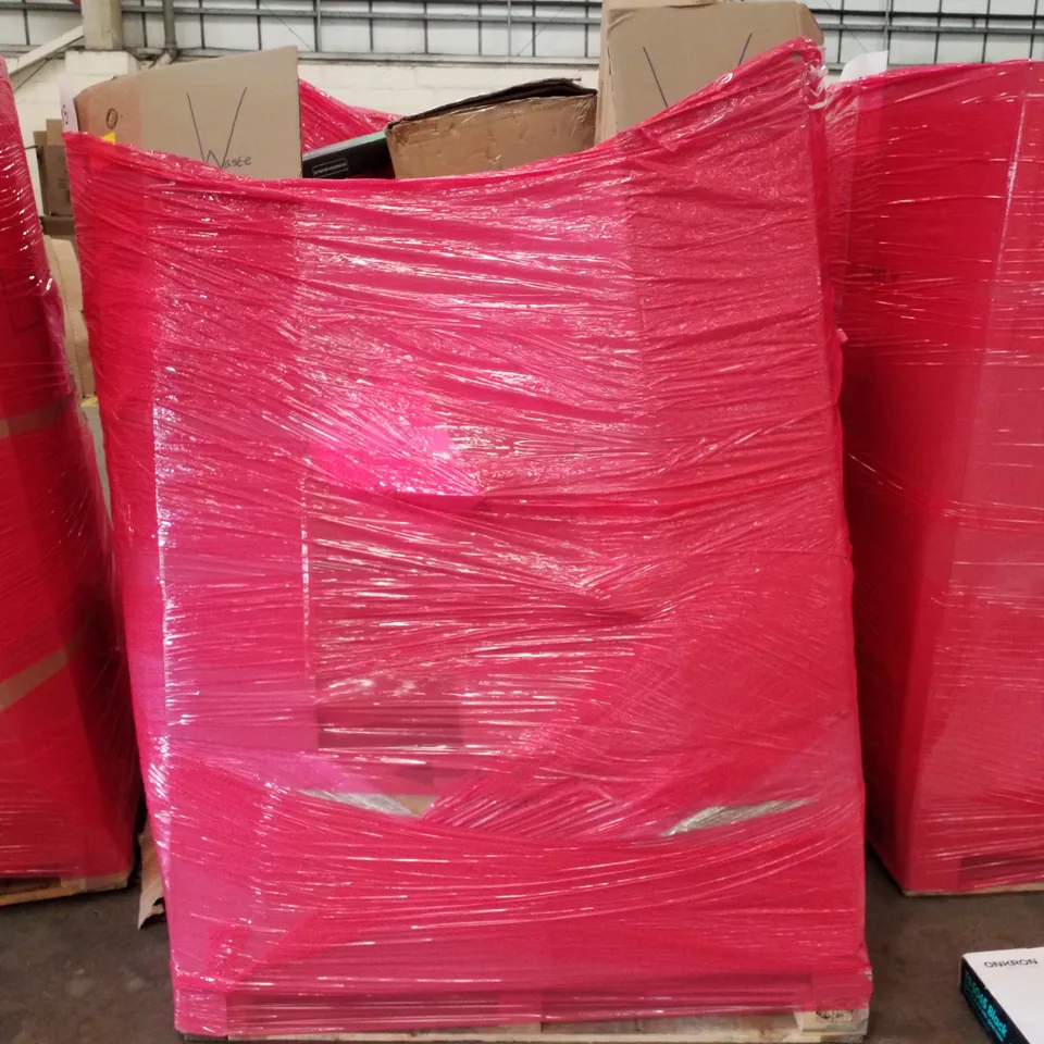 PALLET OF ASSORTED PRODUCTS INCLUDING TOILET SEAT COVER, WATER TABLE, IRONING BOARD, FLOOR TV STAND WITH GLASS BASE, AQUARIUM LED LIGHT