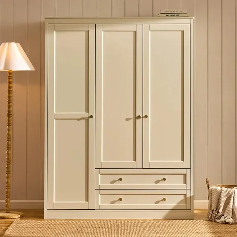 BOXED DUSK RUBY 3 DOOR WARDROBE WITH DRAWERS - CREAM (2 BOXES)