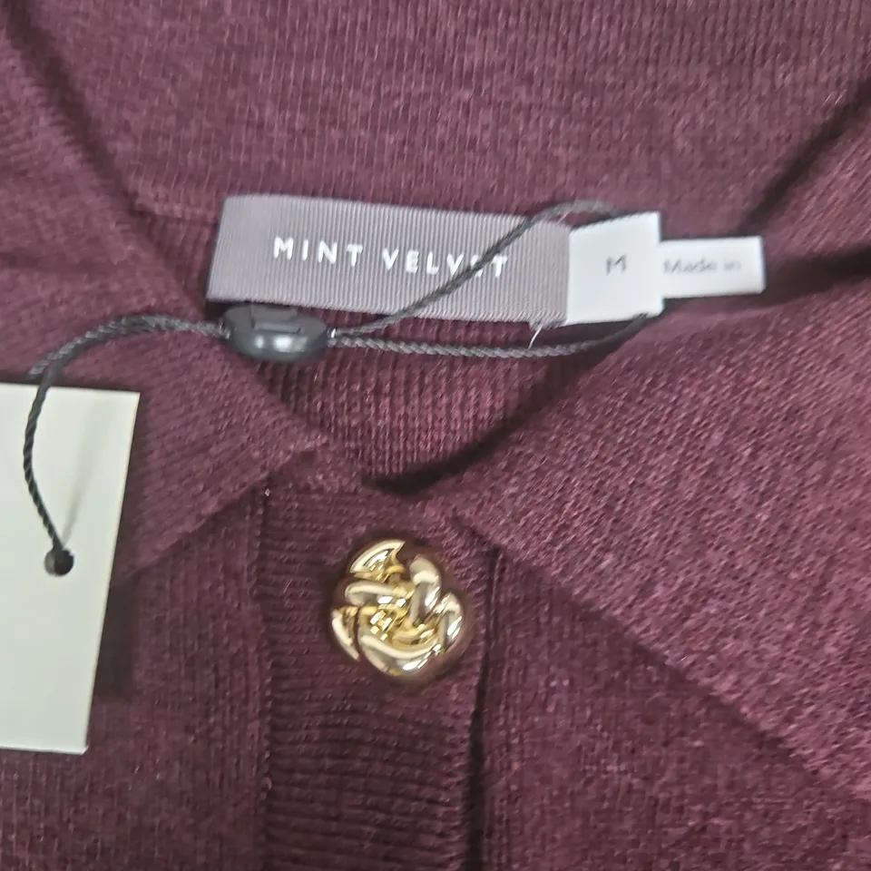 MINT VELVET WOMEN'S CARDIGAN – BURGUNDY KNIT, BUTTON FRONT, SIZE M