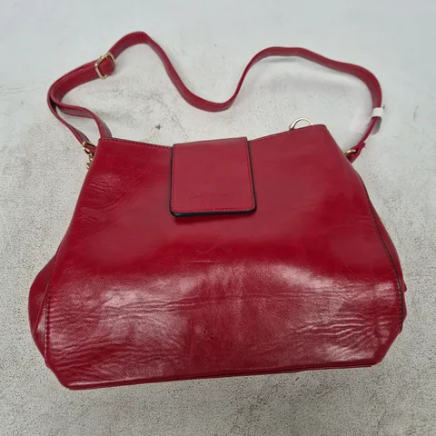 Ines Delaure - Red leather handbag with front flap pocket β embossed script logo
