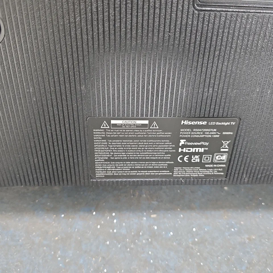 HISENSE 50" LED BACKLIGHT TV – MODEL R50A2700GUK-DAMAGED SCREEN-POWERS ON 