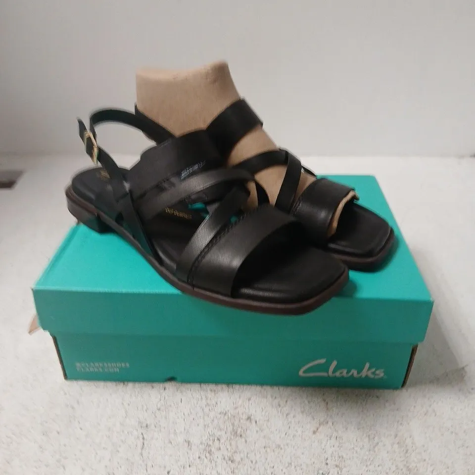 CLARKS ARIANY STRAP SANDALS – BLACK LEATHER, UK 6