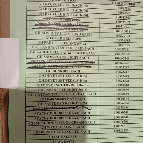 PALLET OF APPROXIMATELY 20 ASSORTED PRODUCTS TO INCLUDE; RECYCLE BIN, NOVELTY LIGHT DUO, GOLD BELLS, DUVET SET, BERRY GARLAND AND WREATH CONE