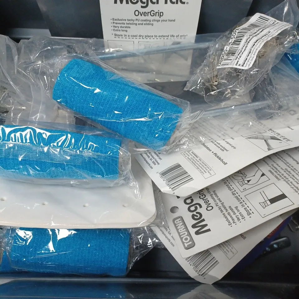 BOX OF APPROXIMATELY 15 ASSORTED ITEMS TO INCLUDE - FIRE EXIT STICKER , IR THERMOMETER , MEGA TAC ETC