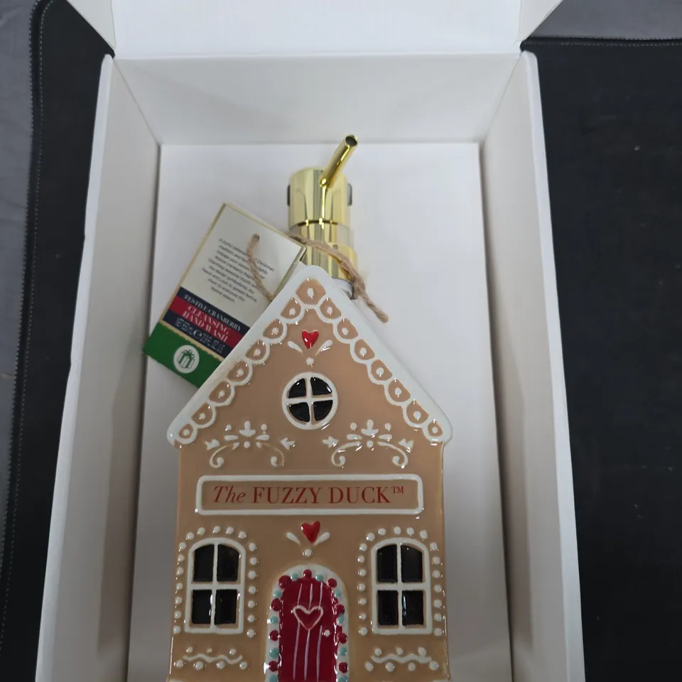 THE FUZZY DUCK CERAMIC HOUSE SOAP DISPENSER