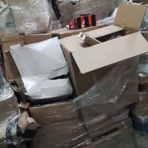 PALLET OF ASSORTED HOUSEHOLD GOODS AND PRODUCTS TO INCLUDE;CHAIR,BED SIDE TABLE CABINET,FLOATING SHELVES 