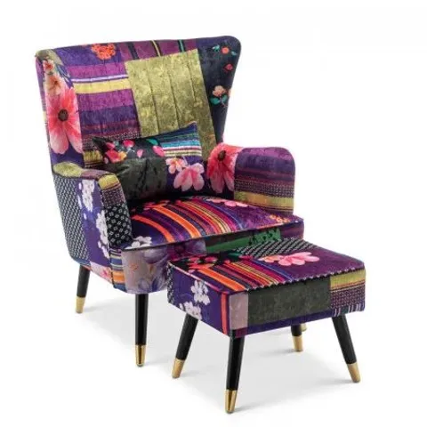 BOXED UPHOLSTERED ACCENT CHAIR WITH FOOTSTOOL