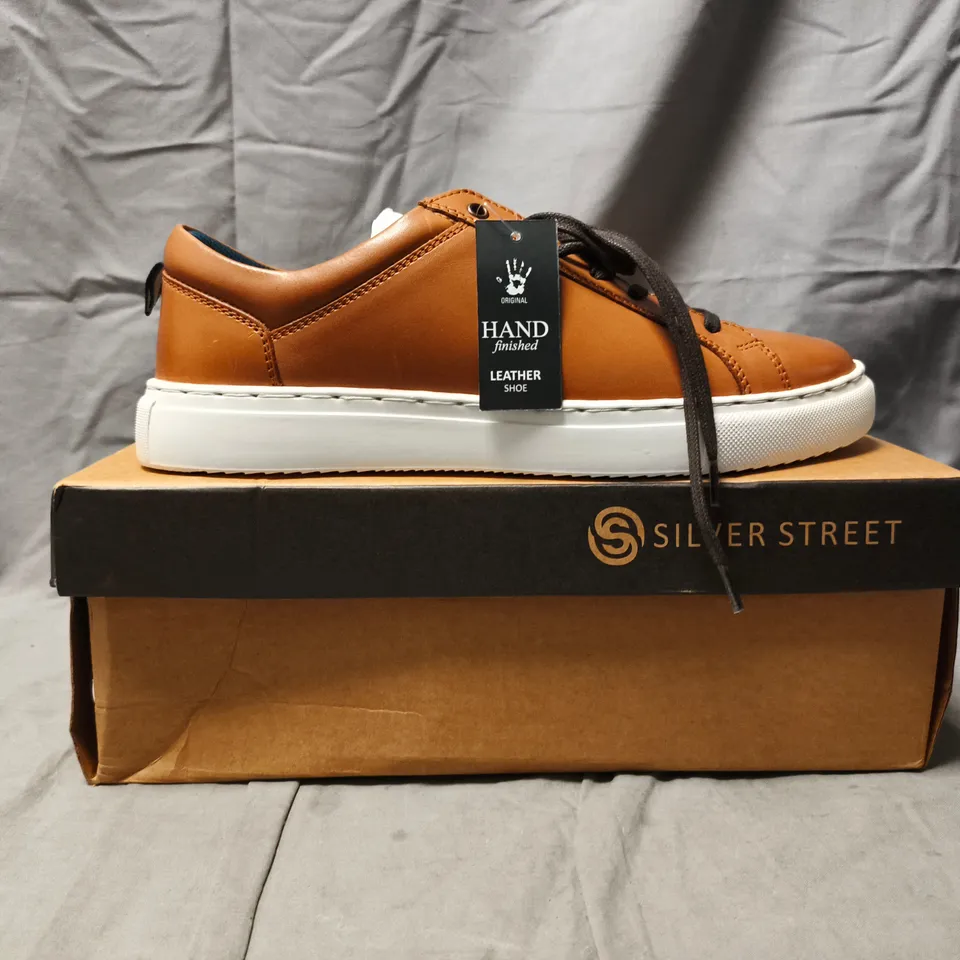 BOXED PAIR OF SILVER STREET LACE UP SHOES IN TAN SIZE UK 8