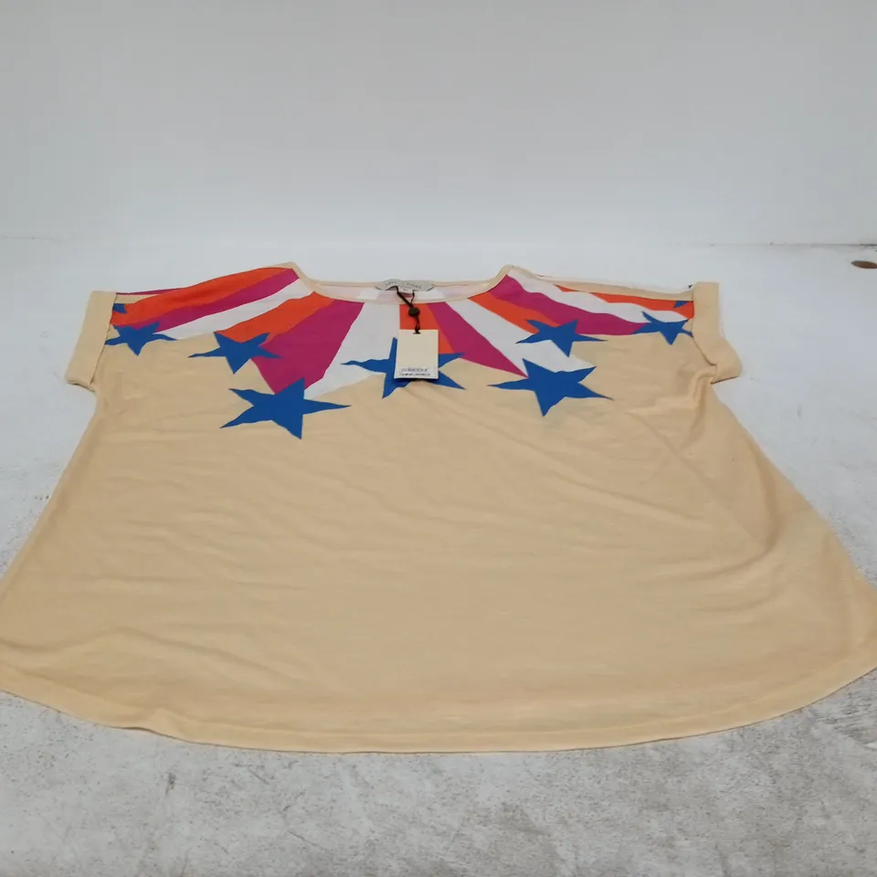 LOVE & ROSES WOMEN'S TOP – CREAM WITH COLOURFUL STARBURST PRINT – UK 16