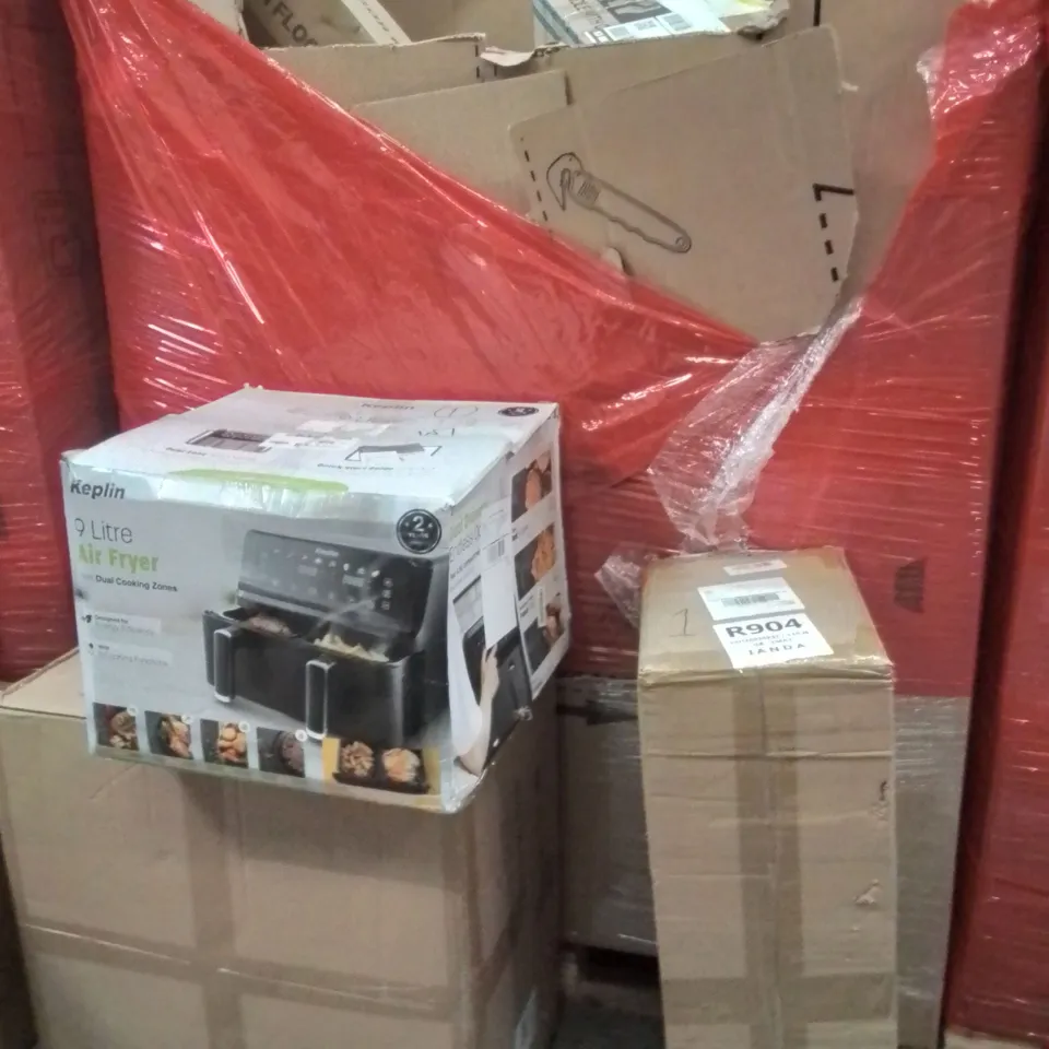 PALLET OF ASSORTED HOUSEHOLD GOODS AND PRODUCTS TO INCLUDE;BED RAIL,KEPLIN AIRFRYER,BAR TABLE