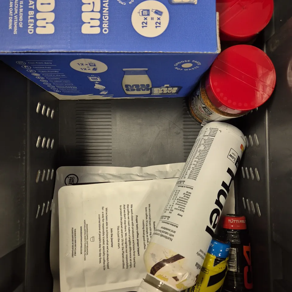 APPROXIMATELY 10 ASSORTED FOOD/DRINK PRODUCTS TO INCLUDE OAT MILK, BBQ RUB, ROUNTON COFFEE ETC 