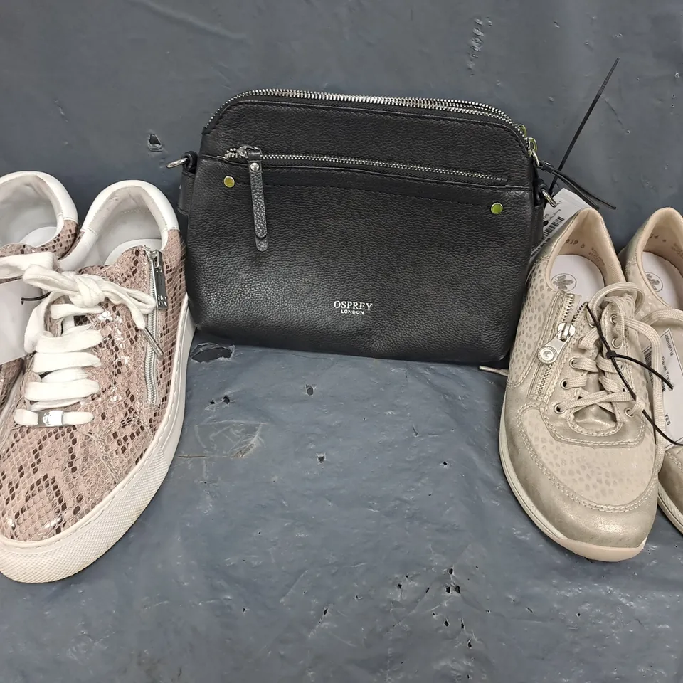 BOX OF APPROXIMATELY 10 ASSORTED HOUSEHOLD, FOOTWEAR, AND CLOTHING ITEMS IN VARIOUS STYLES, SIZES, AND COLOURS
