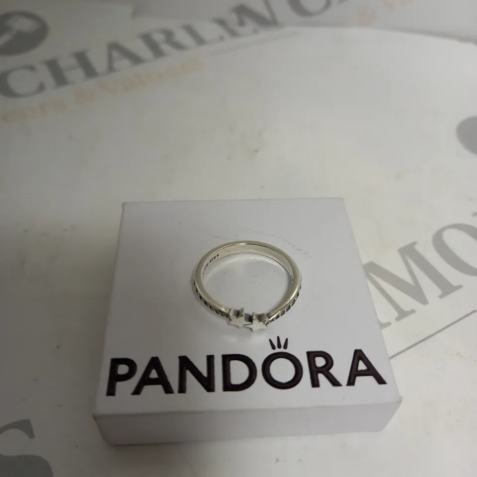 BOXED PANDORA TWIN STAR SILVER RING