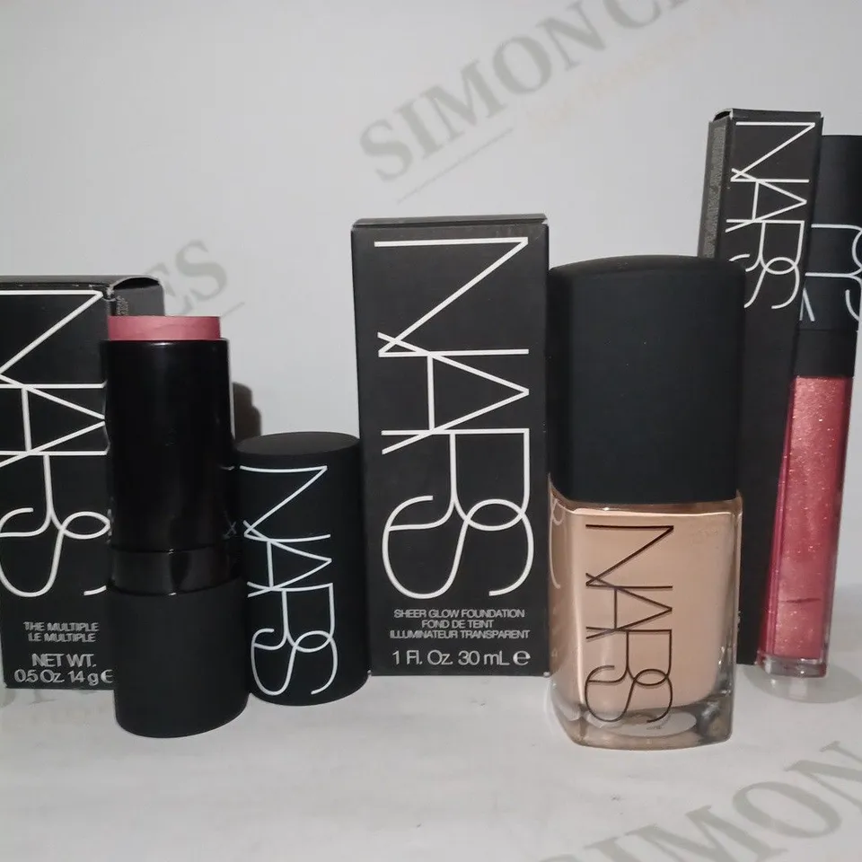 LOT OF APPROX 10 ASSORTED NARS PRODUCTS TO INCLUDE THE MULTIPLE #RIVIERA, SHEER GLOW FOUNDATION #BARCELONA, LIP GLOSS #ORGASM