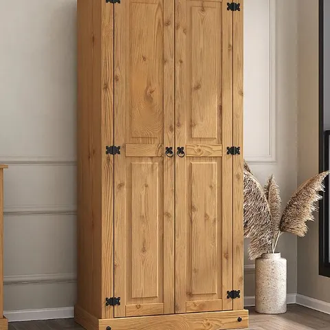 BOXED CORONA 2 DOOR WARDROBE (FLAT TOP) - DISTRESSED WAXED PINE (1 BOX)