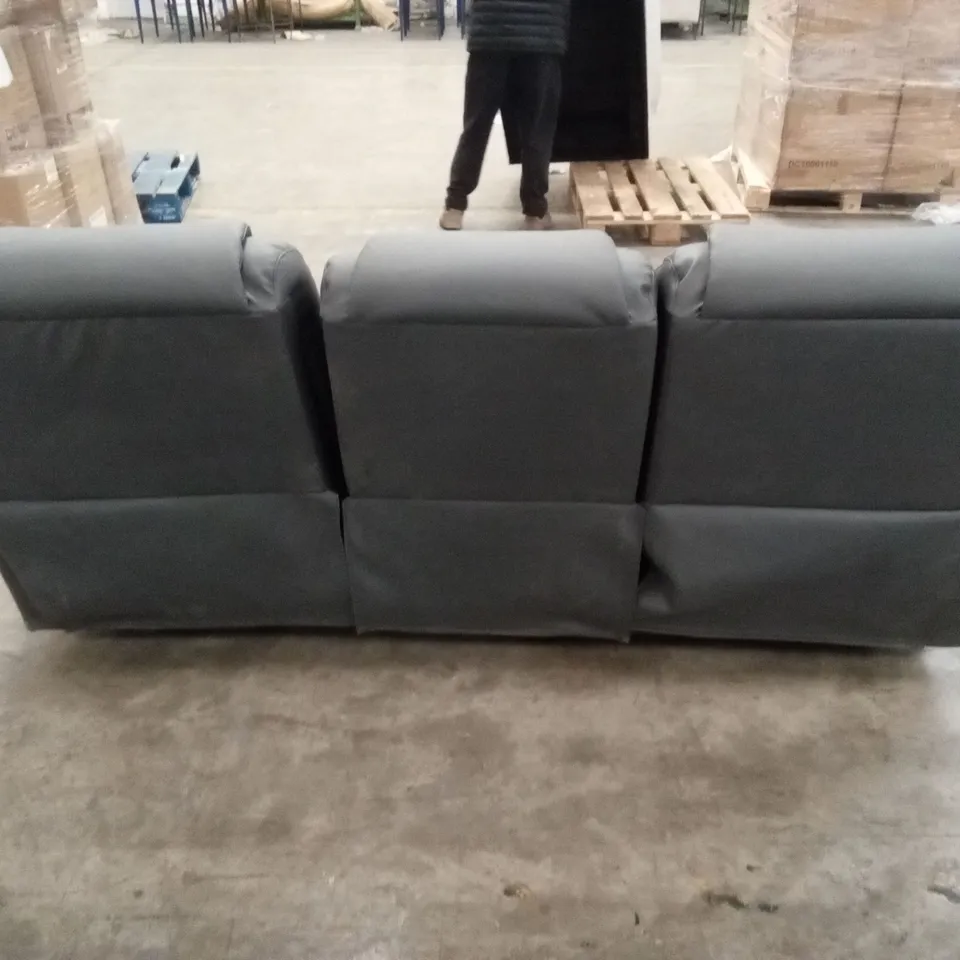 DESIGNER 3 SEATER MANUAL RECLINER SOFA IN PREMIUM LIGHT GREY FAUX LEATHER