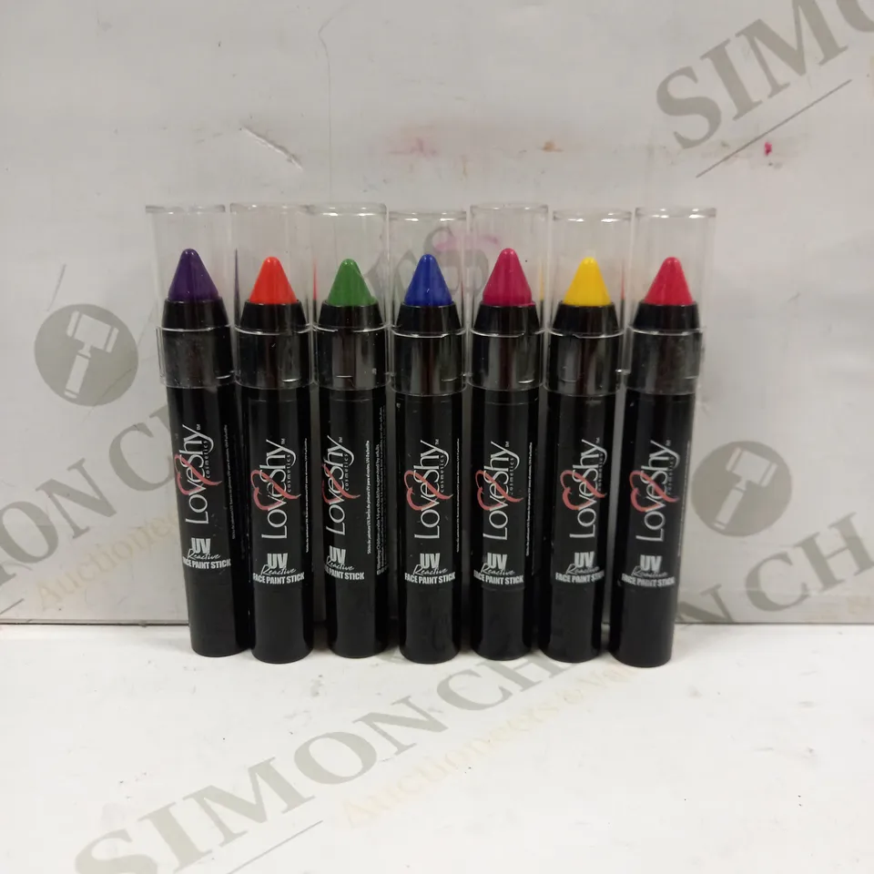 BOX OF 7 LOVESHY COSMETICS UV REACTIVE FACE PAINT STICKS IN VARIOUS COLOURS