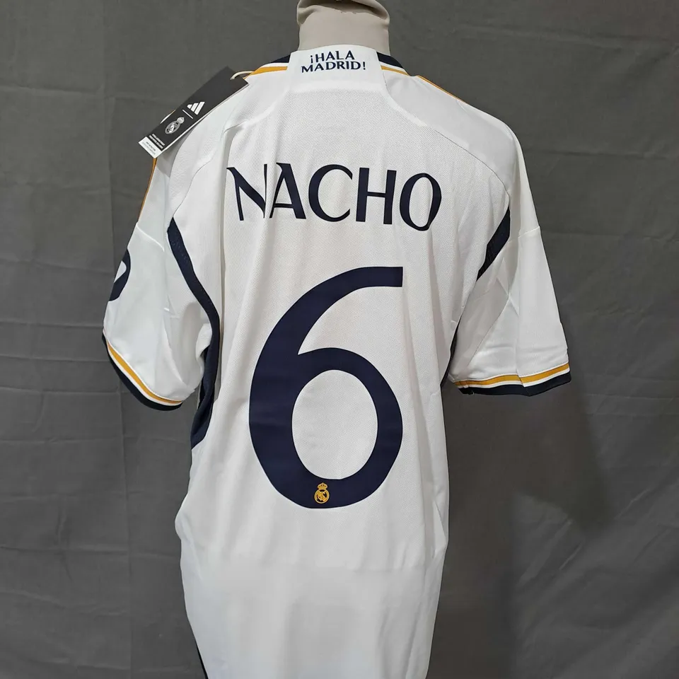 ADIDAS REAL MARID FOOTBALL SHIRT IN WHITE - NACHO 6 -  MEDIUM