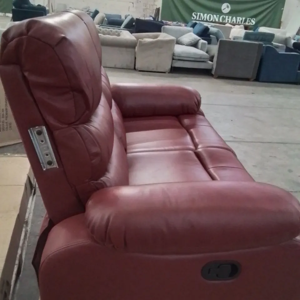 QUALITY DESIGNER 2 SEATER FAUX LEATHER RECLINER SOFA -CRANBERRY RED-
