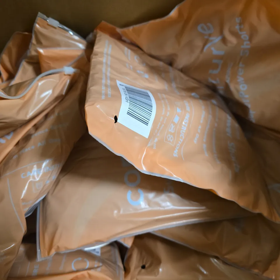 BOX OF APPROXIMATELY 40 BAGGED CONTURVE CLOTHING ITEMS IN VARIOUS STYLES, SIZES, AND COLOURS