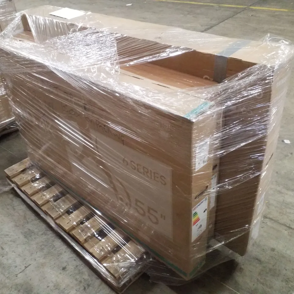PALLET OF FIVE ASSORTED WAREHOUSE DAMAGED TV'S TO INCLUDE;