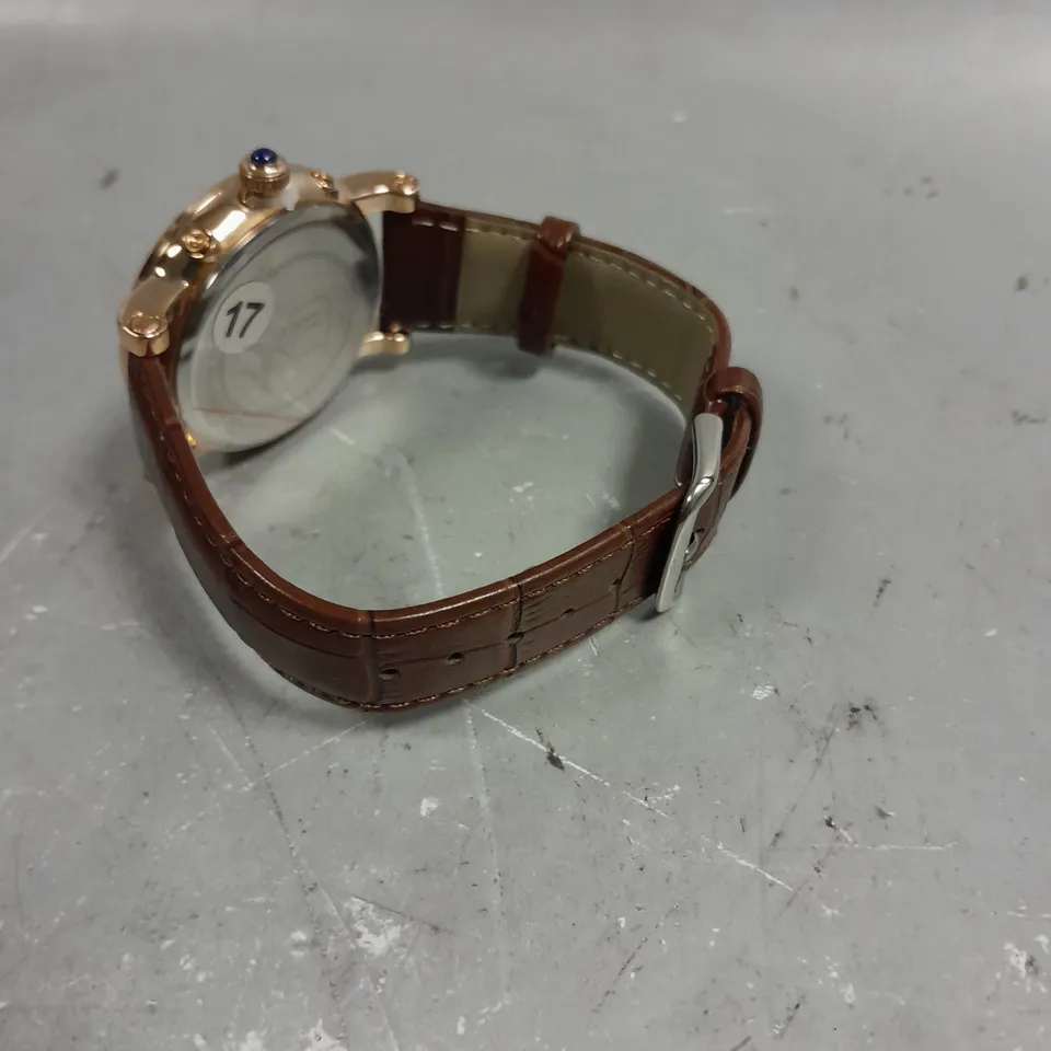 BOXED LOUIS LACOMBE CHRONOGRAPH DIAL WITH DATE & BROWN STRAP