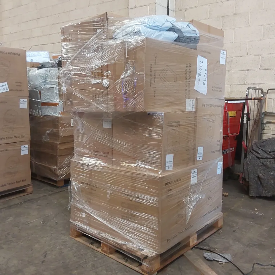 PALLET CONTAINING A LARGE QUANTITY OF PORTABLE TOILET SEAT SETS, MULTIFUNCTIONAL BATHROOM SOFA, MULTIFUNCTIONAL SUPPORT PILLOWS ECT