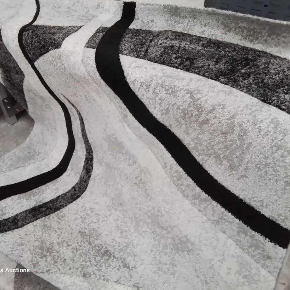 DESIGNER RAYNA FLATWAVE GREY/BLACK RUG APPROXIMATELY 180 × 230cm
