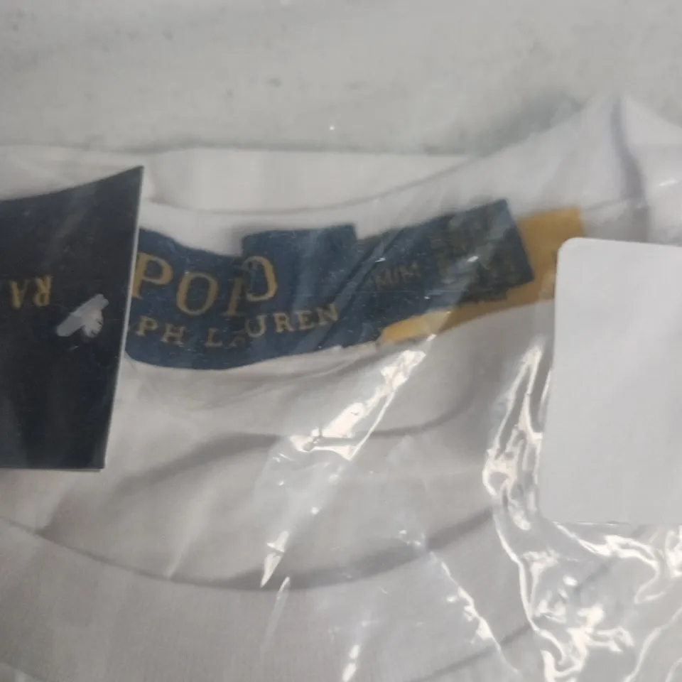 POLO RALPH LAUREN JERSEY CREW NECK TEE ALL FIT – WHITE BEAR LOGO T‑SHIRT, UK M