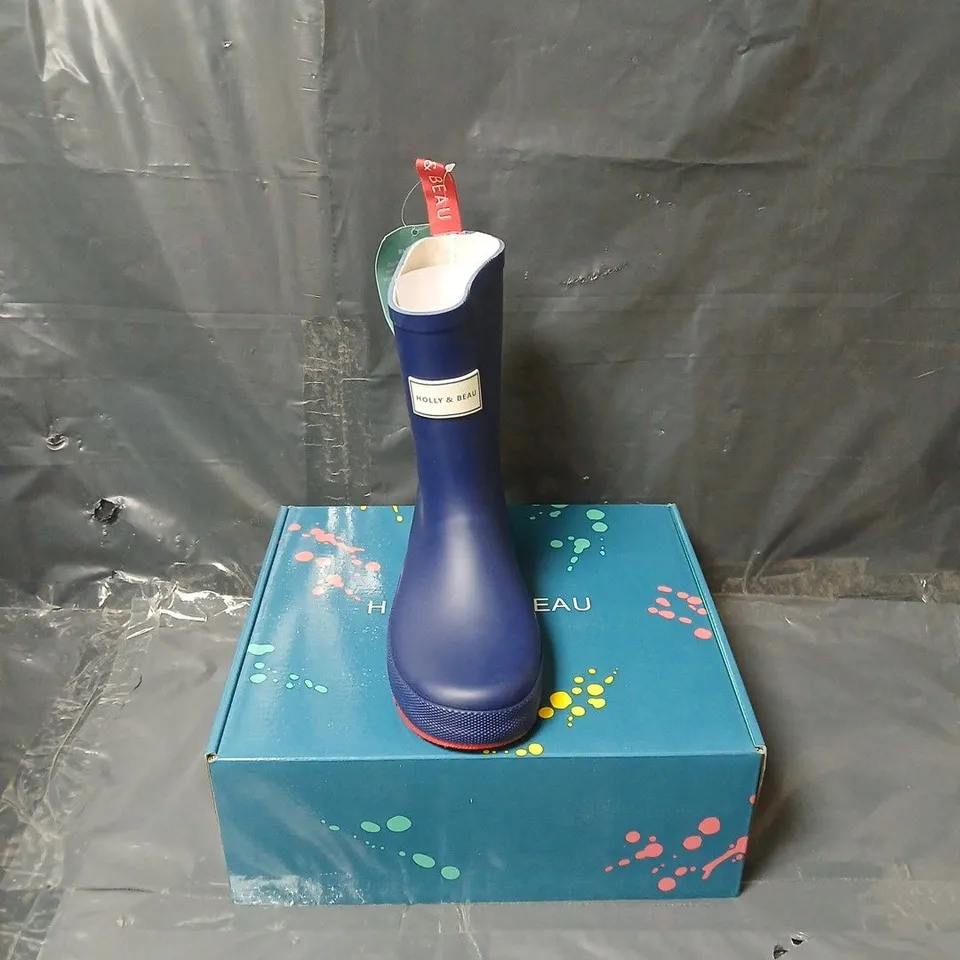 BOXED HOLLY & BEAU RUBBER NAVY RAINBOOTS - KIDS UK 12