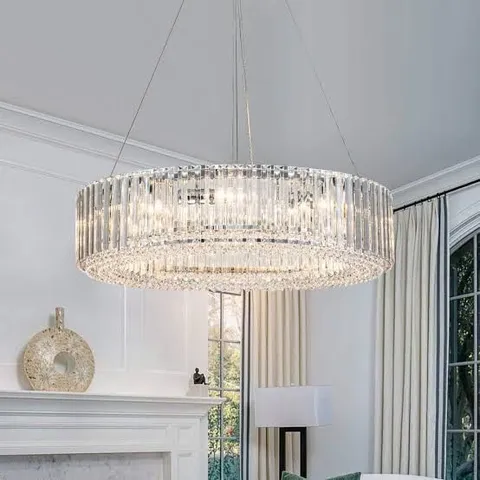 BOXED ORILLIAH CONTEMPORARY 25.98 IN. 8-LIGHT CHROME CRYSTAL RING CHANDELIER
