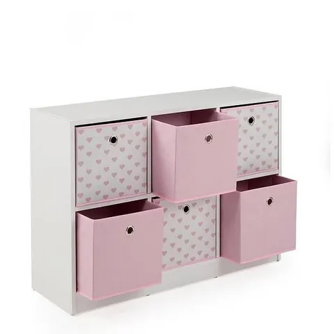 BOXED 6 STORAGE BOXES WITH PINK HEARTS - COLLECTION ONLY
