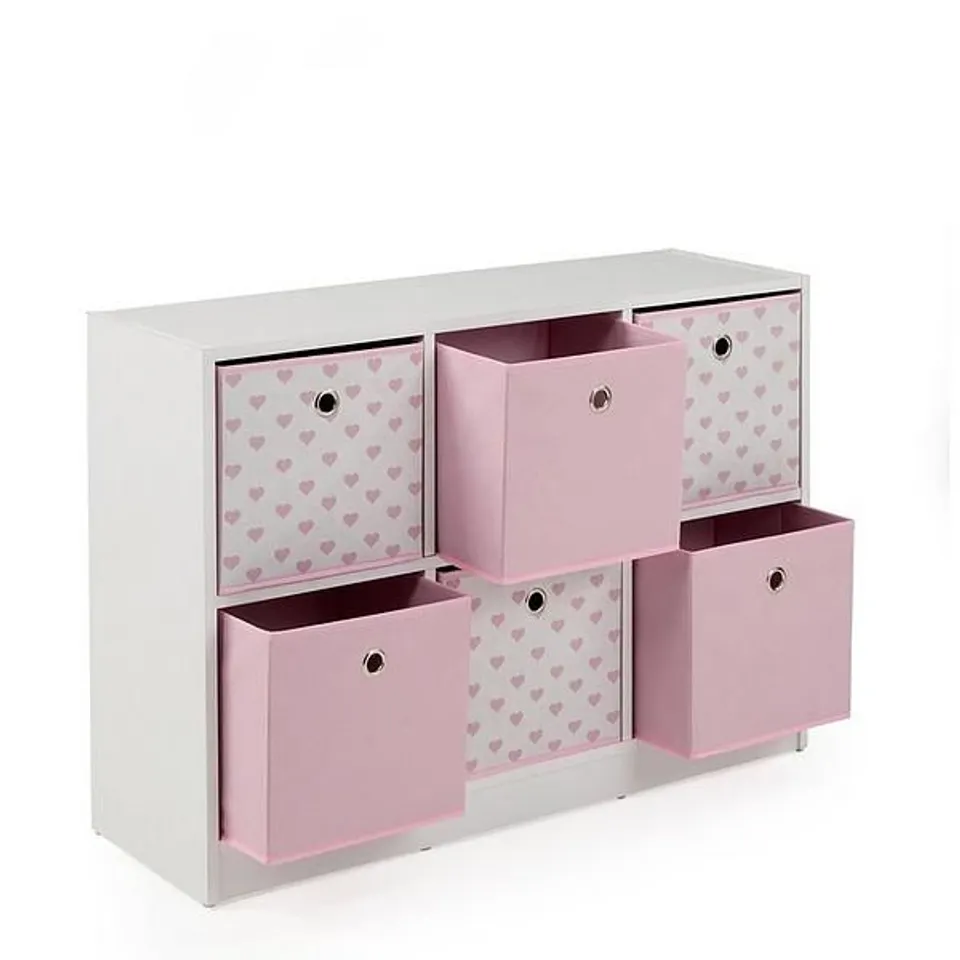 BOXED 6 STORAGE BOXES WITH PINK HEARTS - COLLECTION ONLY