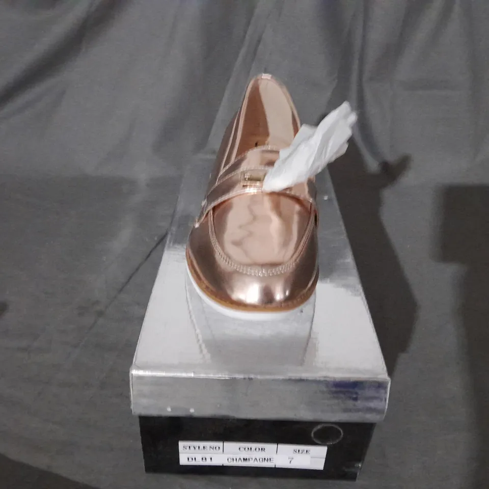 APPROXIMATELY 9 BOXED PAIRS OF ROSE GOLD KELSI LOAFER STYLE SHOES TO INCLUDE SIZE 4