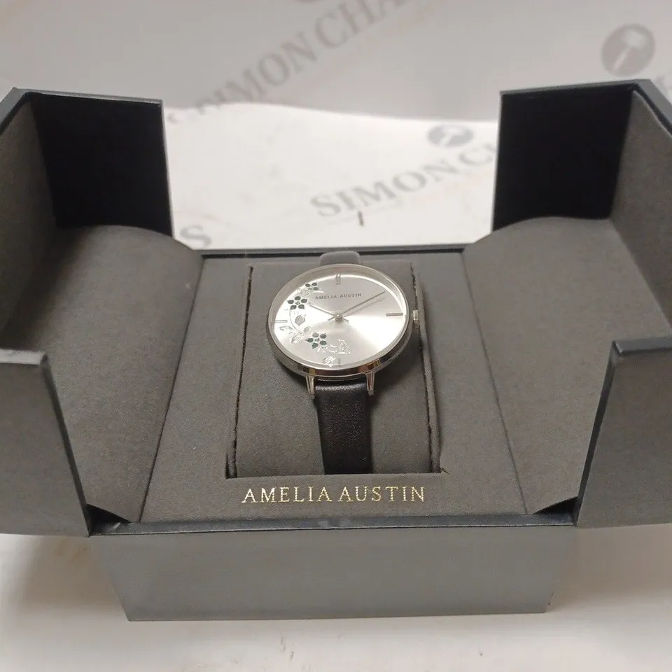 AMELIA AUSTIN SMALL SPIDER DETAILED SILVER WATCH BOXED 